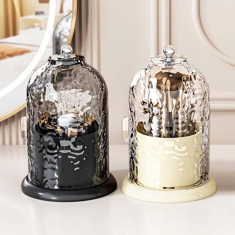 Makeup Brush Holder with Slide Lid 360 Rotating Clear Dustproof Skincare Cosmetic Tools Storage Organizer Box with Brush Slots Vue