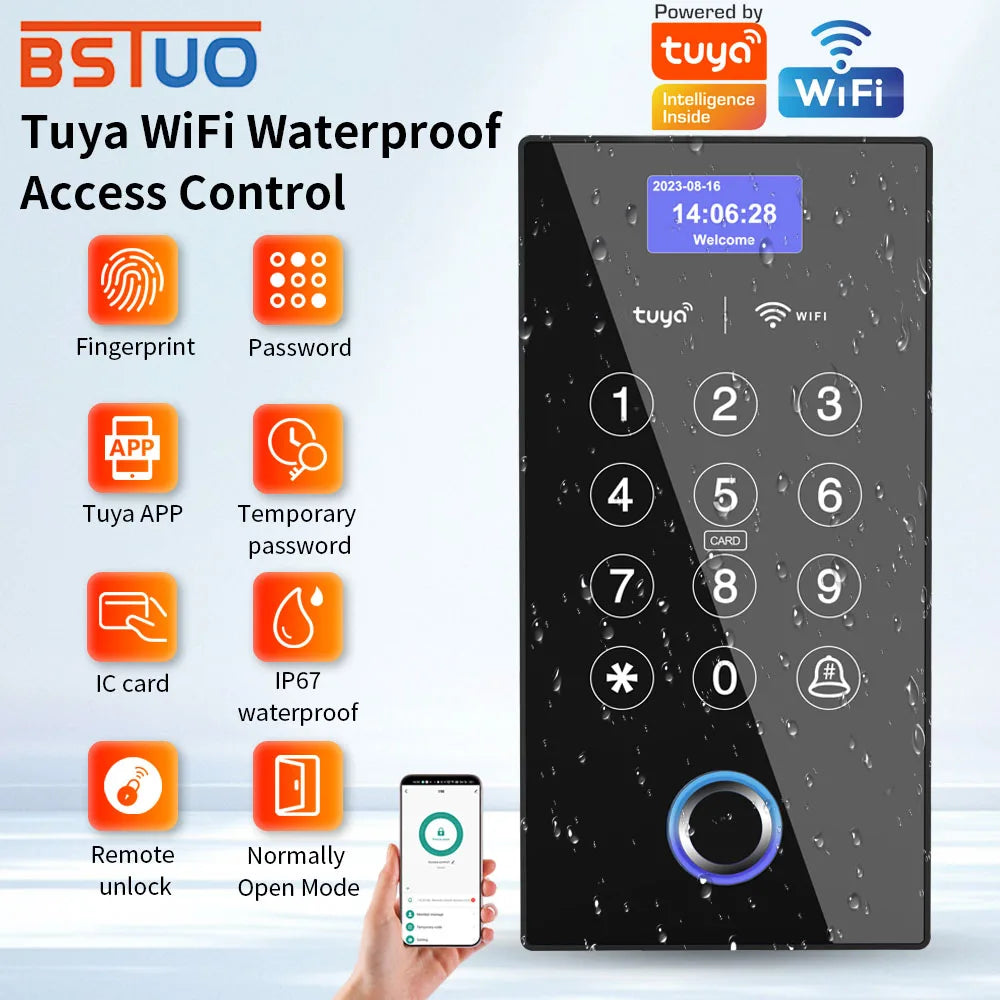Support Tuya APP Fingerprint Access Control Machine RFID 13.56Mhz Card Reader 2.4G WiFi Remote Management Home Security Syste Vue