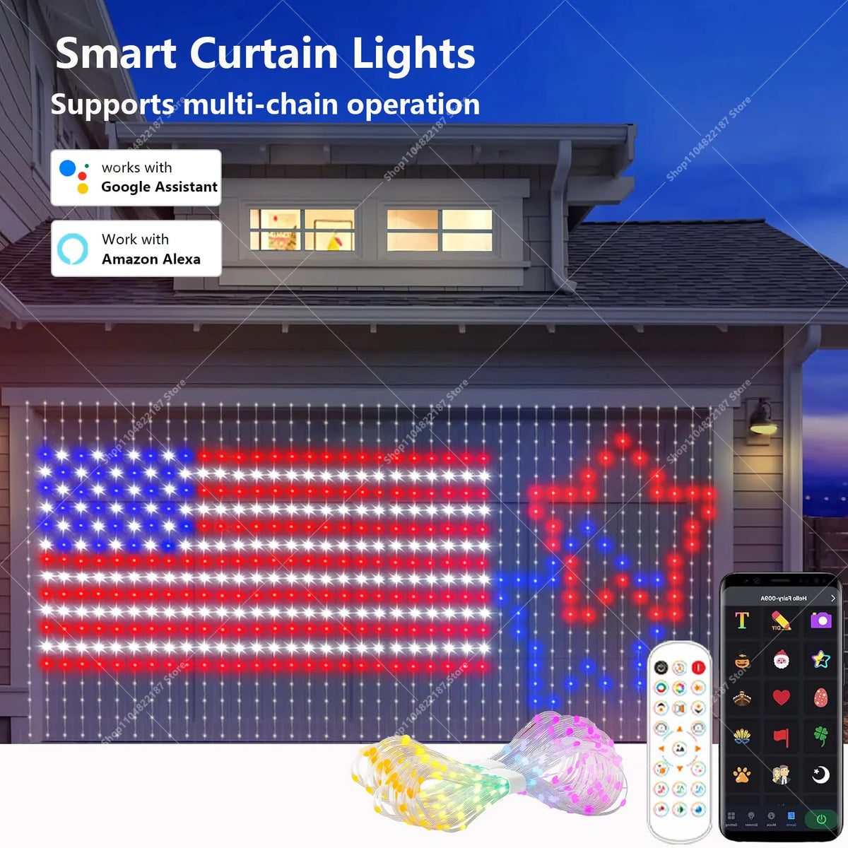 400LED RGB Smart Curtain Lights With Music,App Controls And Remote,LED Party Lights For National Independence Day,Christmas Vue