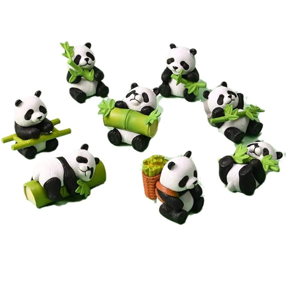 8pcs Garden Decor Resin Miniature Panda Figurines Lifelike Cartoon Panda Ornament Handmade Cute Animal Statues Yard Vue 8 pcs