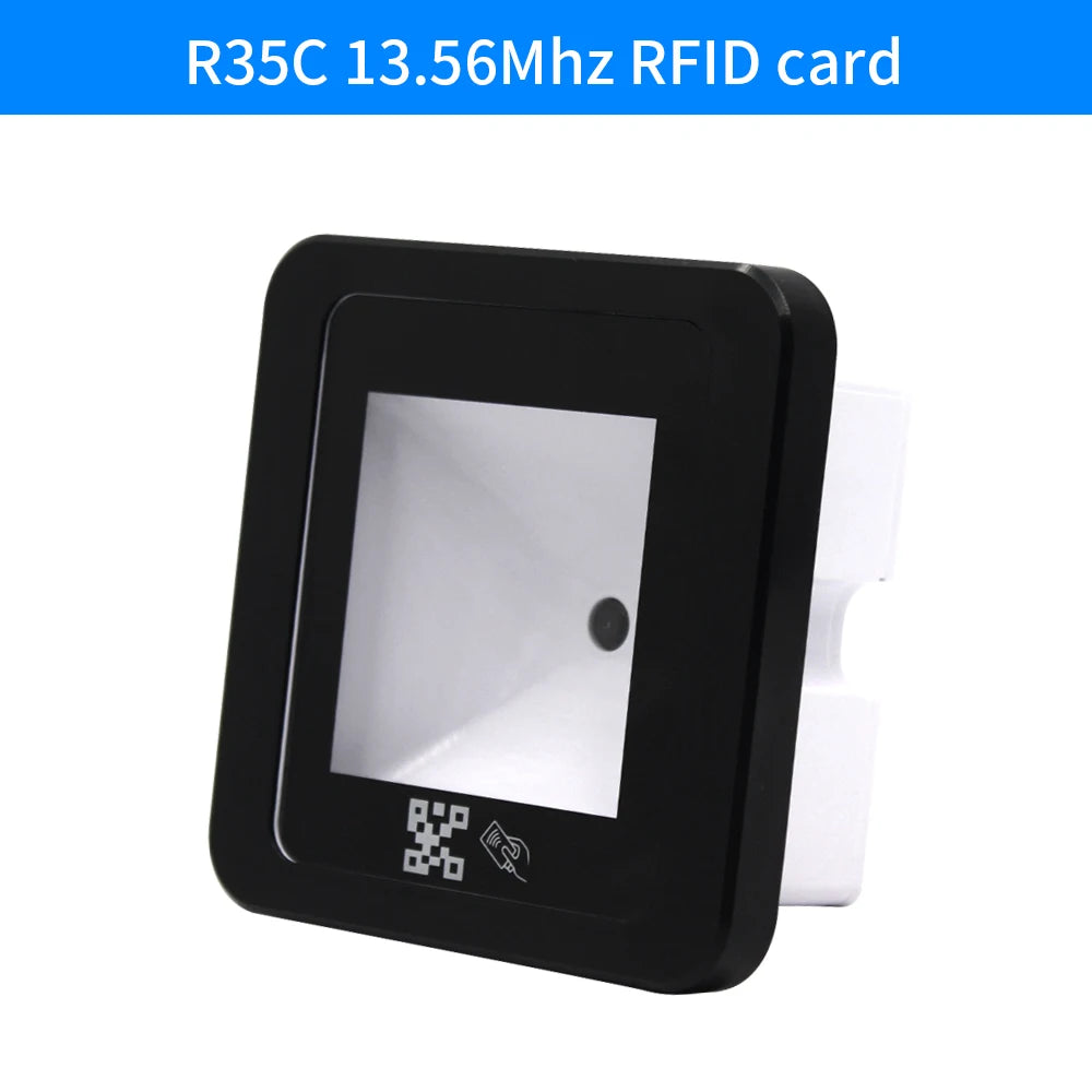 QR Code RFID Reader 125khz EM 13.56mhz MF Access Card Reader Scanner USB/Wiegand/RS232/485 2D QRCode BarCode Scanner Vue R35C 13.56Mhz Black