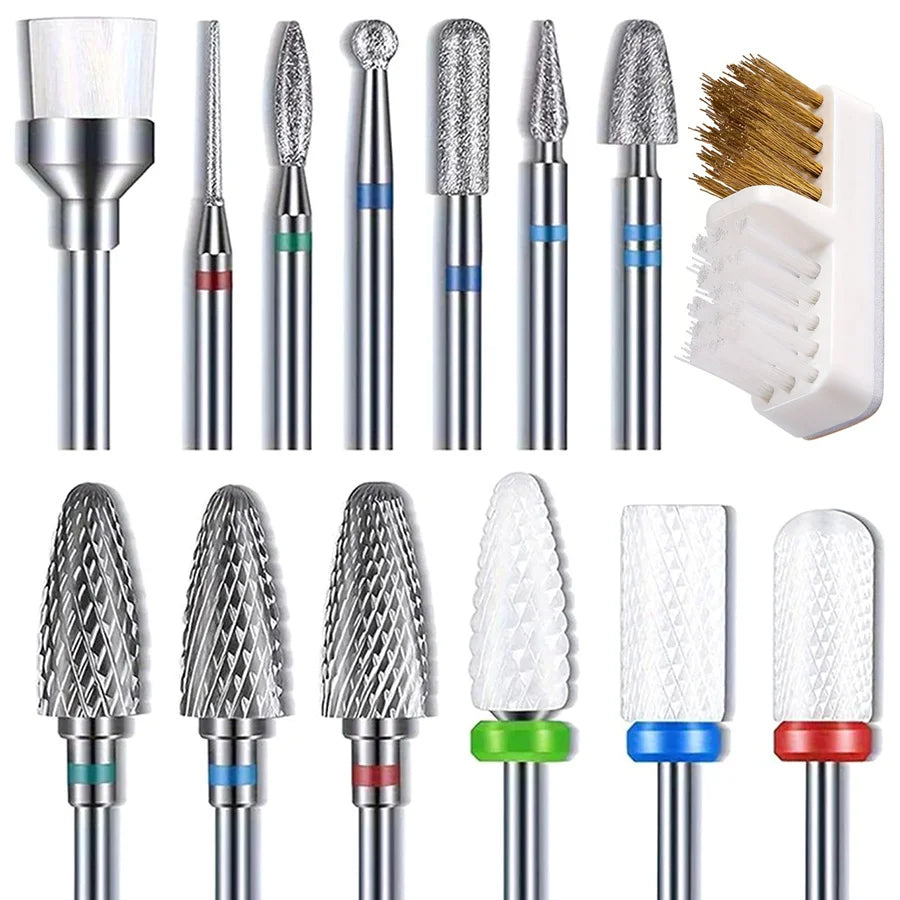 14PCS Nail Drill Bit Set with Cleaning Brush 3/32 Professional Cuticle Bits for Acrylic Gel Manicure Pedicure Home Salon Vue