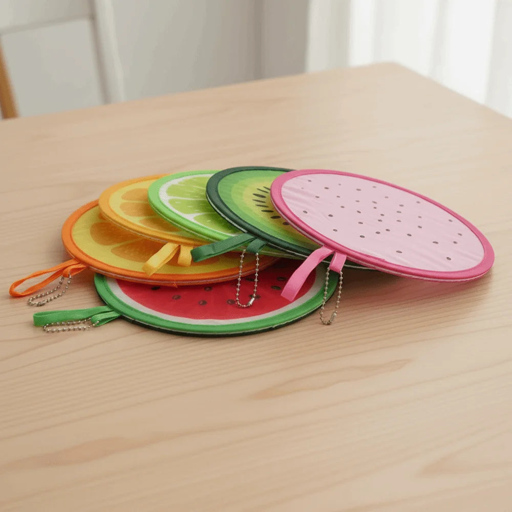 Cute Portable Round Foldable Hand Fans Fruit Cartoon Pocket Design