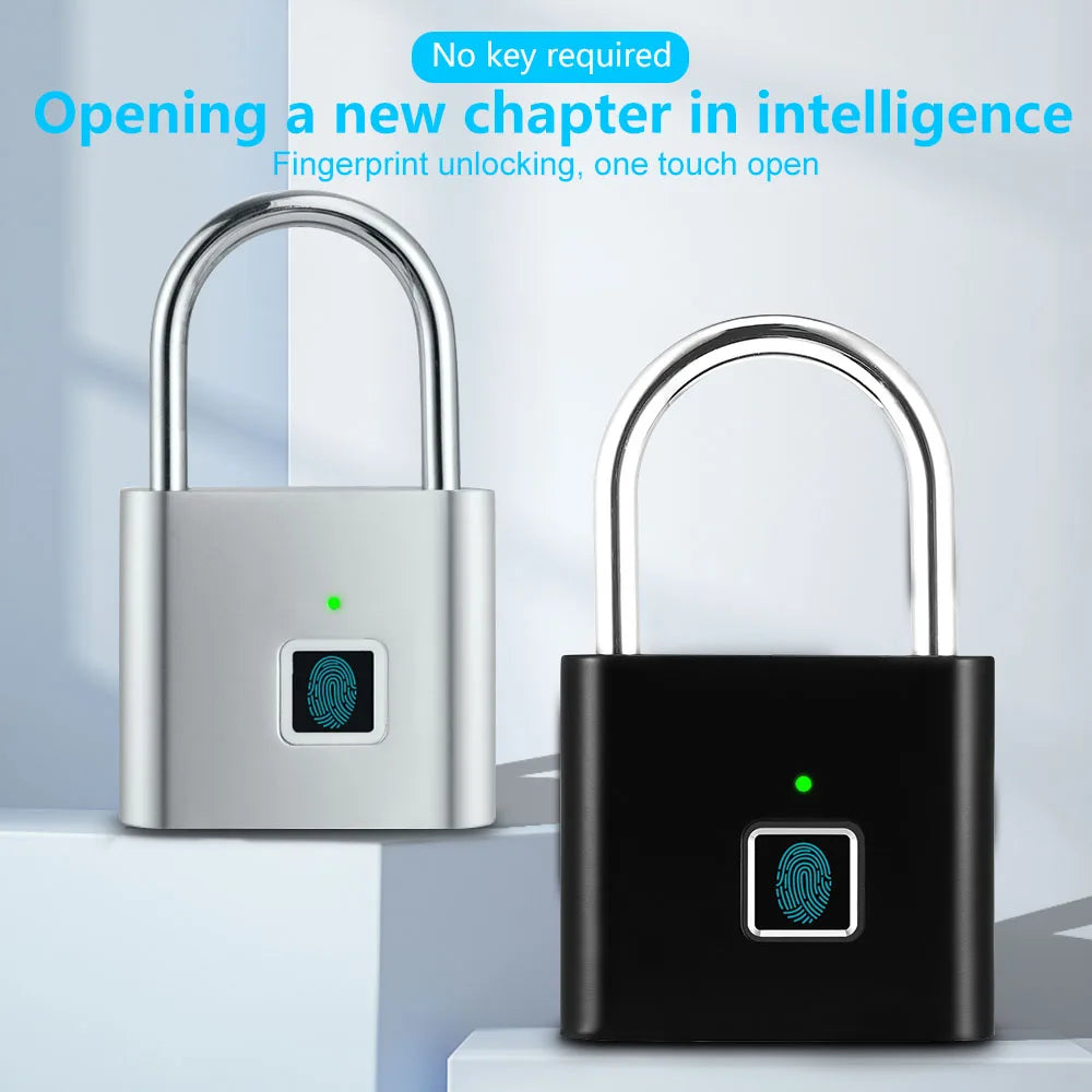 Smart Fingerprint Padlock Outdoor Security Protection Metal Rainproof Keyless Electronic Door Lock USB Charged Anti-Thief Vue