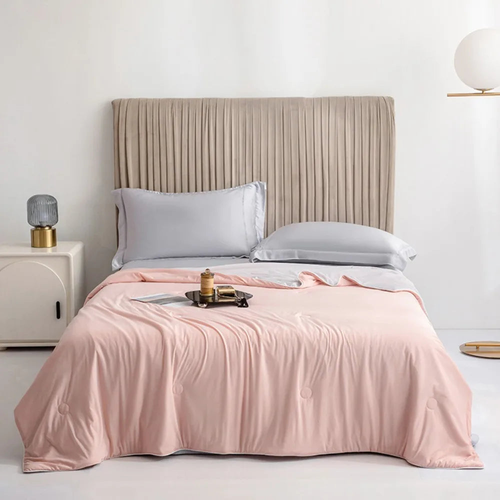 Double Side Air Condition Comforter Cooling Fabric Solid Color Summer Thin Quilt Quilting Lightweight Cooling Blanket Dormitory Vue Pink 59.06x78.74 in