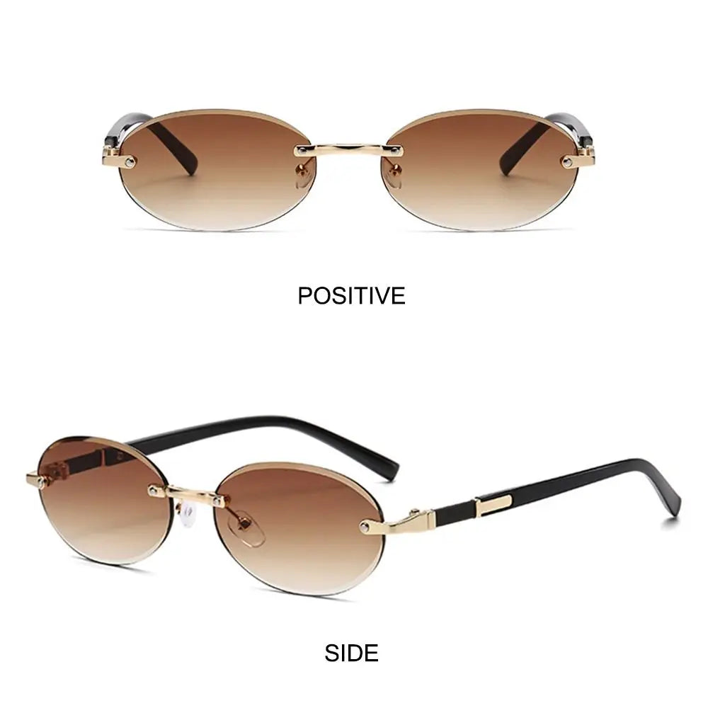 Vintage Cut-edge Oval Frame Sunglasses Frameless Street Punk Shades