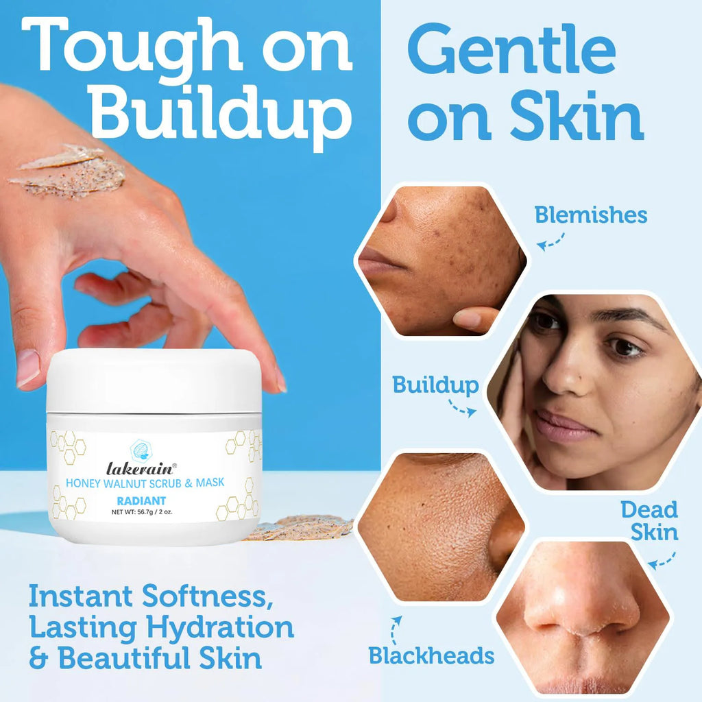 Facial Scrub & Face Exfoliator - Spa Quality Exfoliating Mask with Manuka Honey Plus Walnut for Blackheads, Buildup, Wrinkles Vue