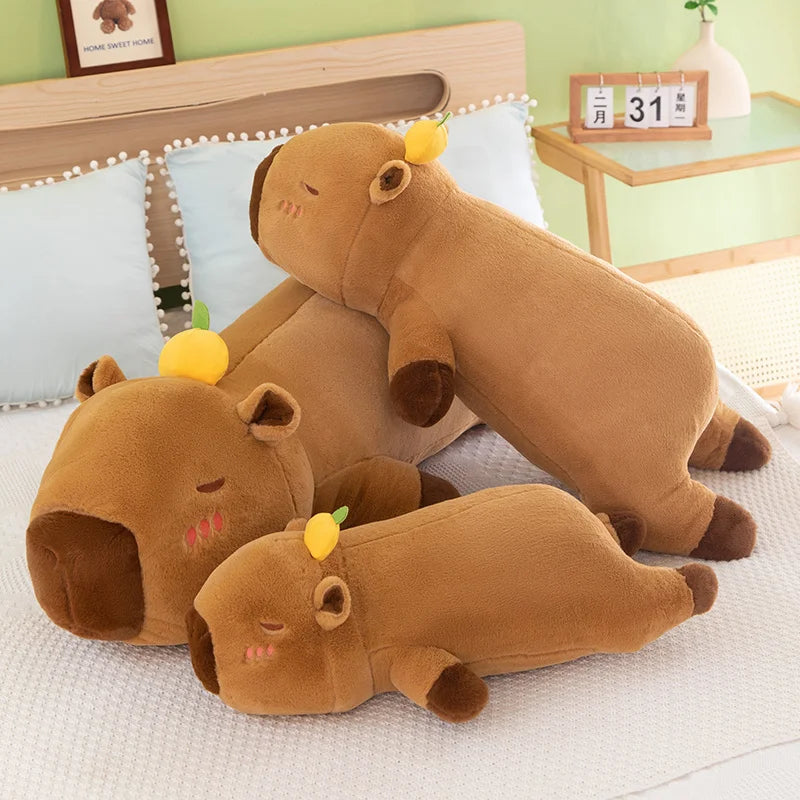 60-100CM Creative Giant Persimmon Lying Capybara Plush Toys Soft Stuffed Animal Baby Sleeping Pillow Sofa Cushion for Kids Gifts Vue
