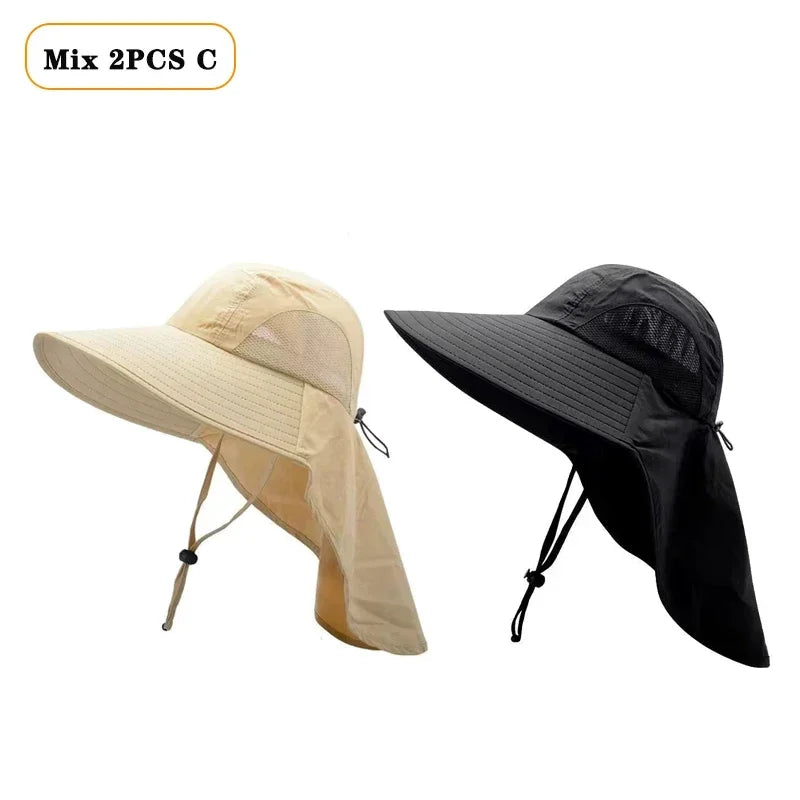 1/2/4PCS Sun Protection Bucket Hat for Men Wide Brim Fishing Cap with Neck Shade Face Flap Lightweight Summer Hiking Camping Vue Mix 2PCS C