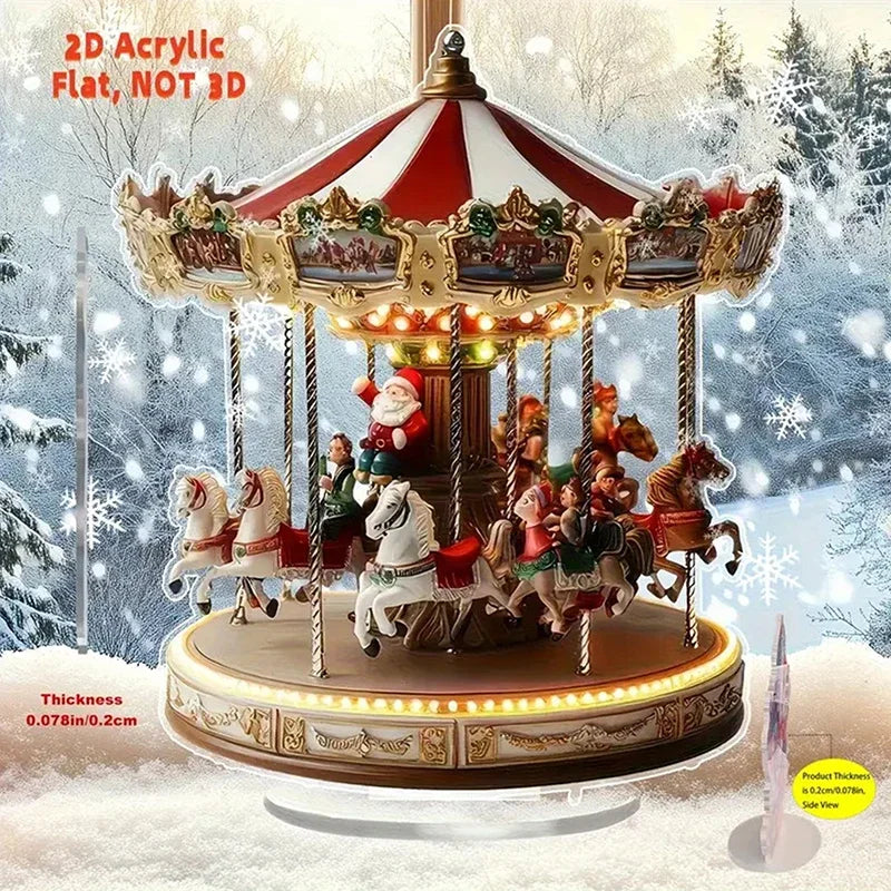2D Flat Acrylic Christmas Desk Decor With Base Snowman House Rotating Carousel Design Indoor/Outdoor Home Office Decoration Vue