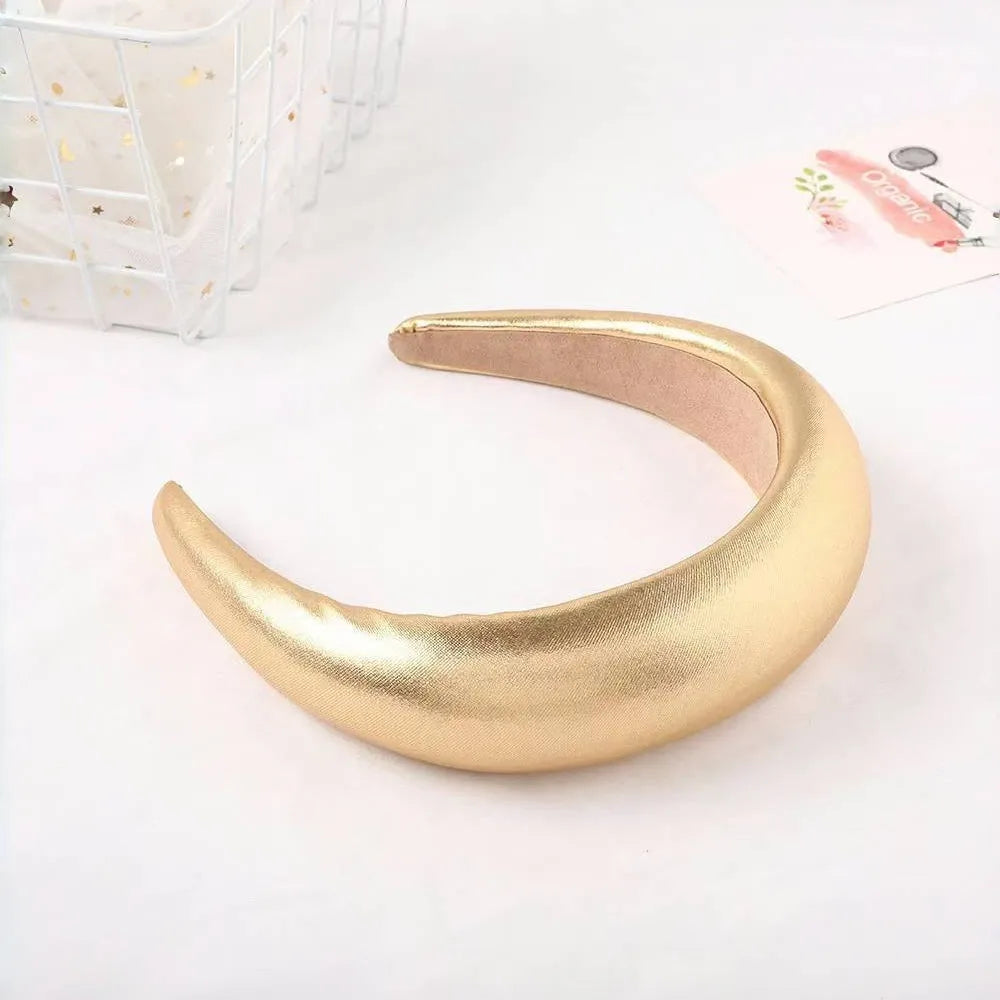 1pc Wide Leather Sponge Headband Thickened Fabric Wrapped Hair Hoop Women‘s Fashion Headwear Vue Gold