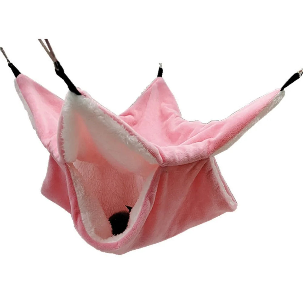 Practical Double-layer Plush Hamster Hammock Warm Thickened Hamster Sleeping Bag Comfortable Hanging Pet Hamster Nest Winter Vue Pink S
