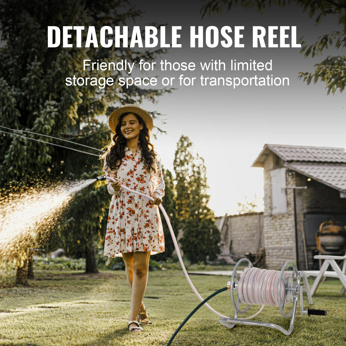 Heavy-Duty Steel Garden Hose Reel Cart with Wheels – 200 ft Garden Hose Reel Cart Vue