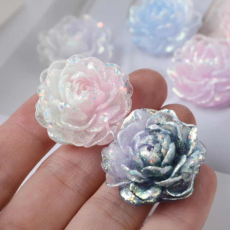 5-Piece Set UV-Coated Peony Decorative Accessories Glowing Flashing 36mm for Holiday Decoration DIY Phone Enhanced Visibility Vue