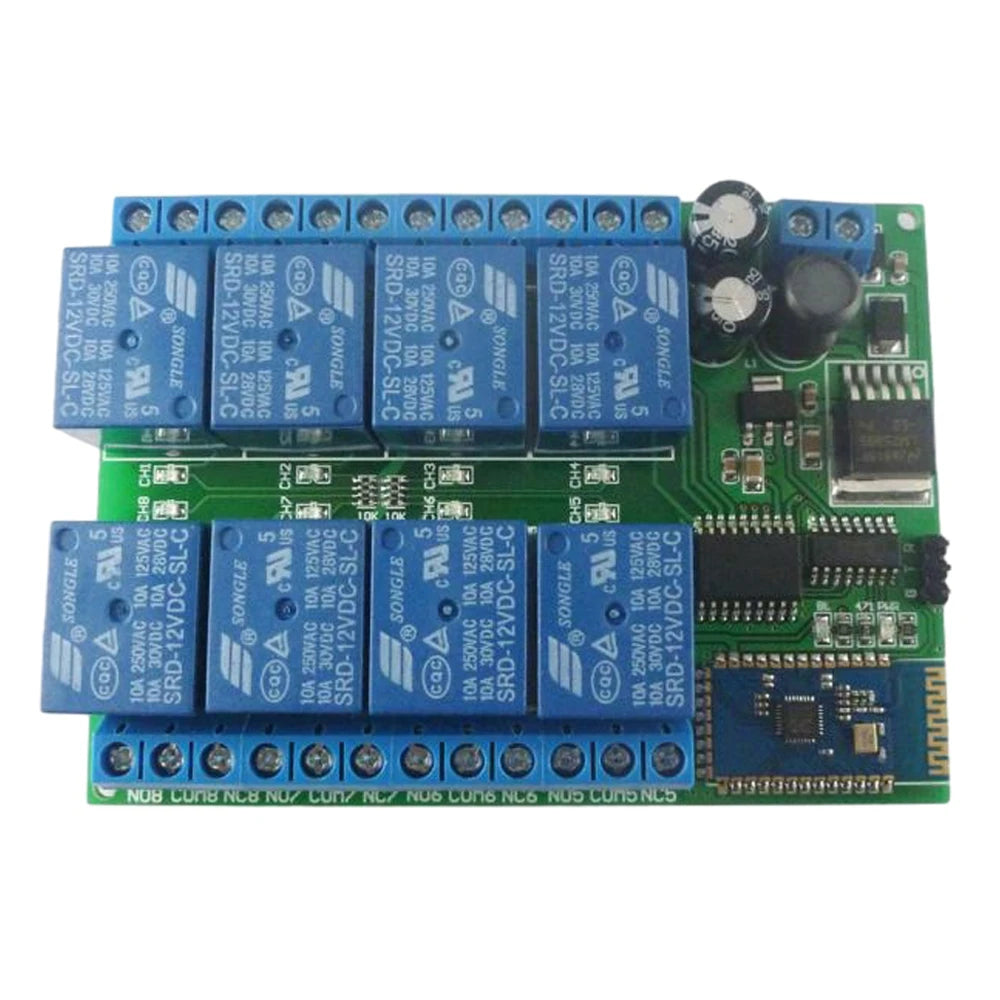 BT21A08 DC 12V 8 Channel Android Phone Bluetooth-compatible Compatible Control Relay Module for Smart Home LED Lighting System Vue