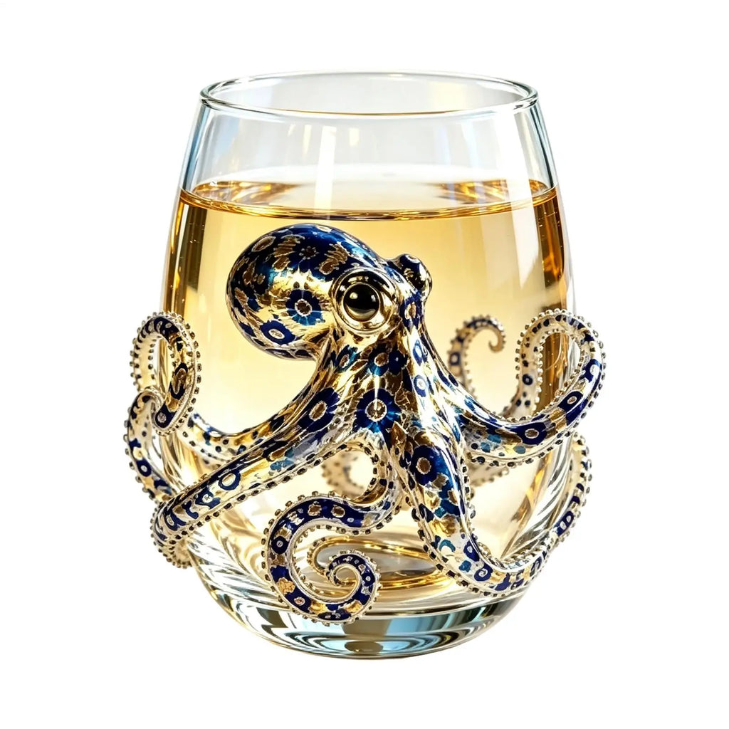 420ml Blue-Ringed Octopus Glass 2D Clear Novelty Coastal Marine Tumbler for Juice, Milk, Coffee, Great Housewarming Gift Vue