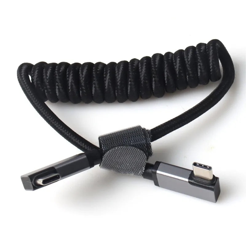 Hot-Type C Double Elbow Metal Head Nylon Spring Data Cable For Electrical Vue