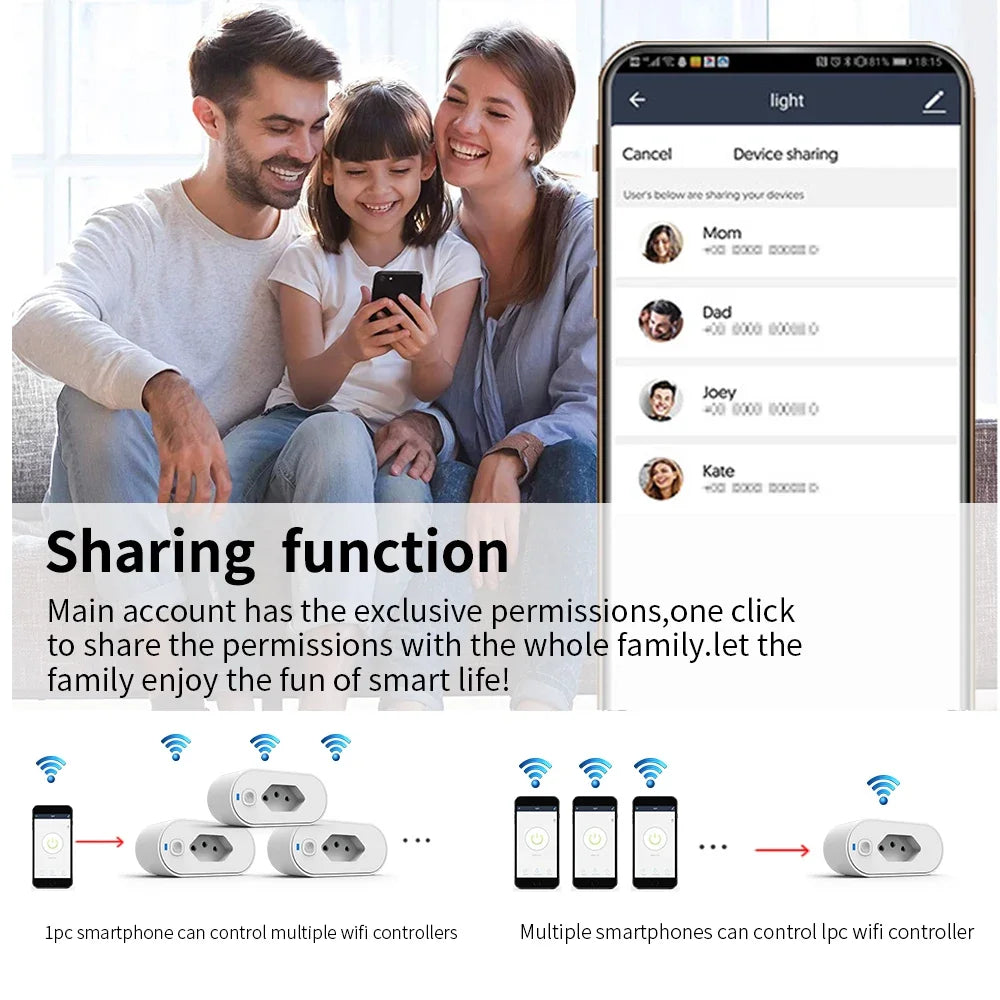 Tuya Wifi Socket Adaptador De Soquete Inteligente 16A Suporte Smart Life App control Alexa Google Home Controle vioce Vue