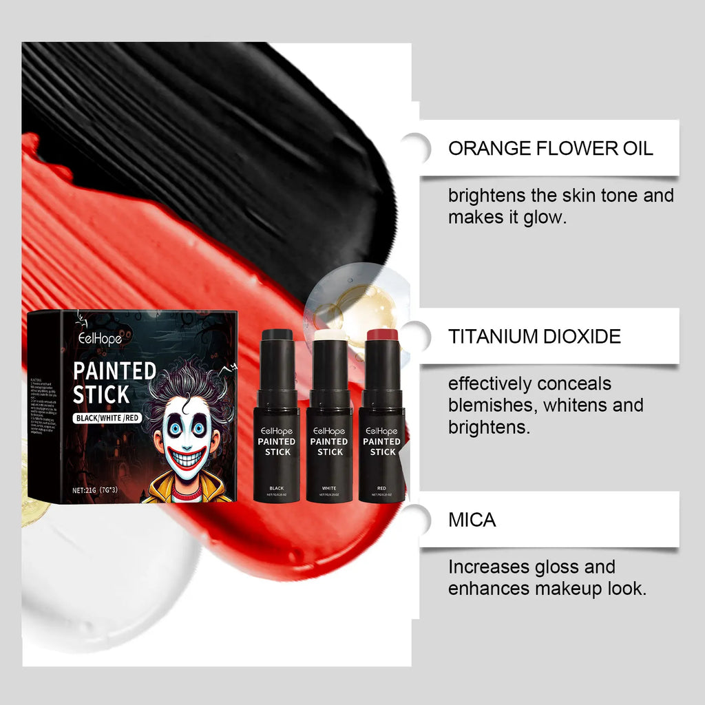 Halloween Body Paint Stick Set: Full-Coverage Body Paint Foundation, Makeup, Clown Face Paint Vue