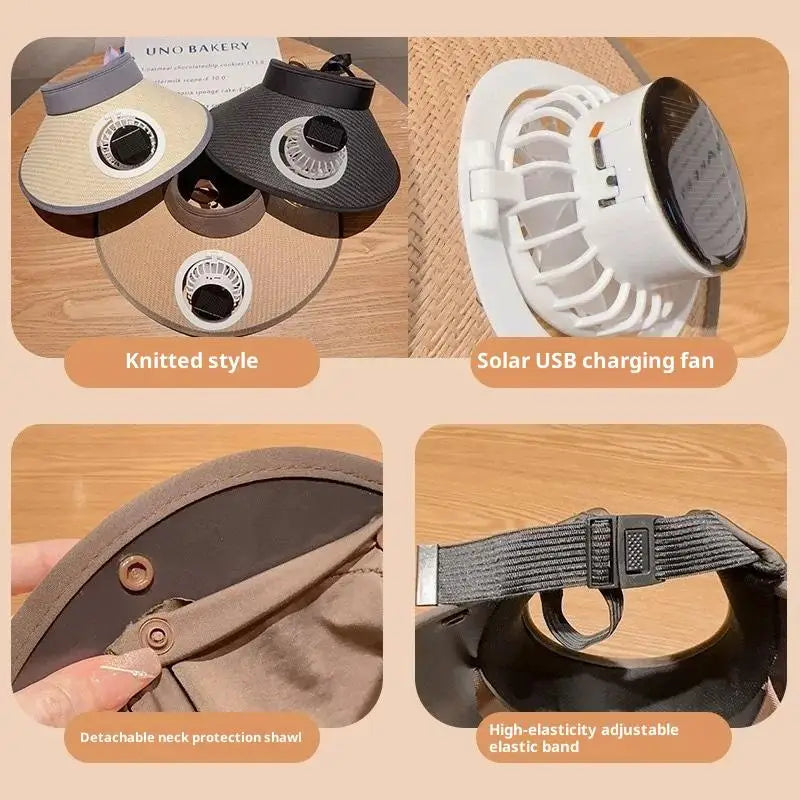 UV Protection Solar-powered Fan Hat Large Brim Adjustable Fishing