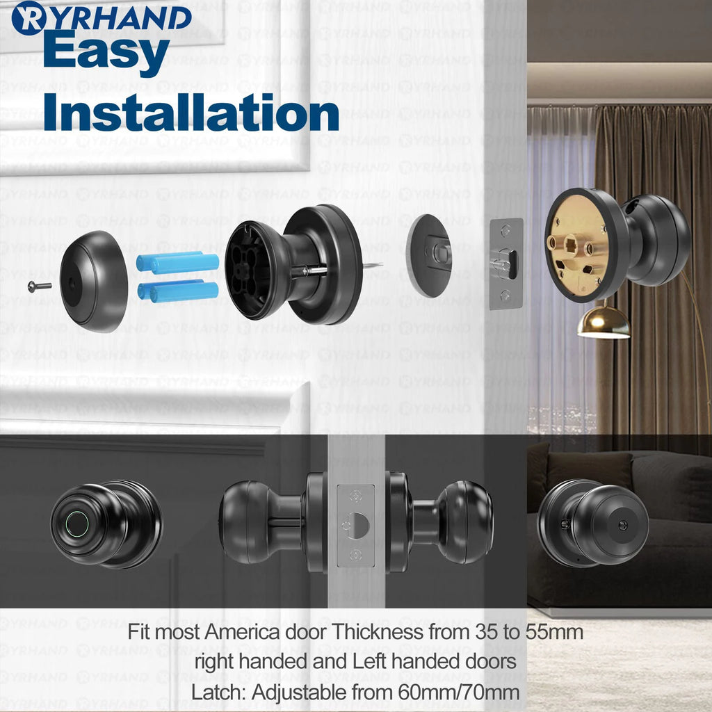 Round Knob Tuya Bluetooth Smart Lock Easy Install Cylindrical Electronic Digital Biometric Fingerprint Lock for Smart Home Vue