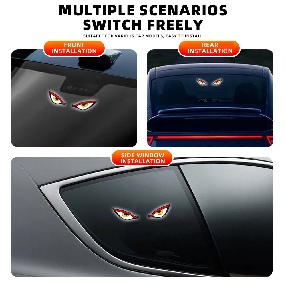 Demon Eye Solar Powered Wireless Car Interior Light, USB Rechargeable Breathing Neon Atmosphere Mood Lamp, Suction Cup Vue