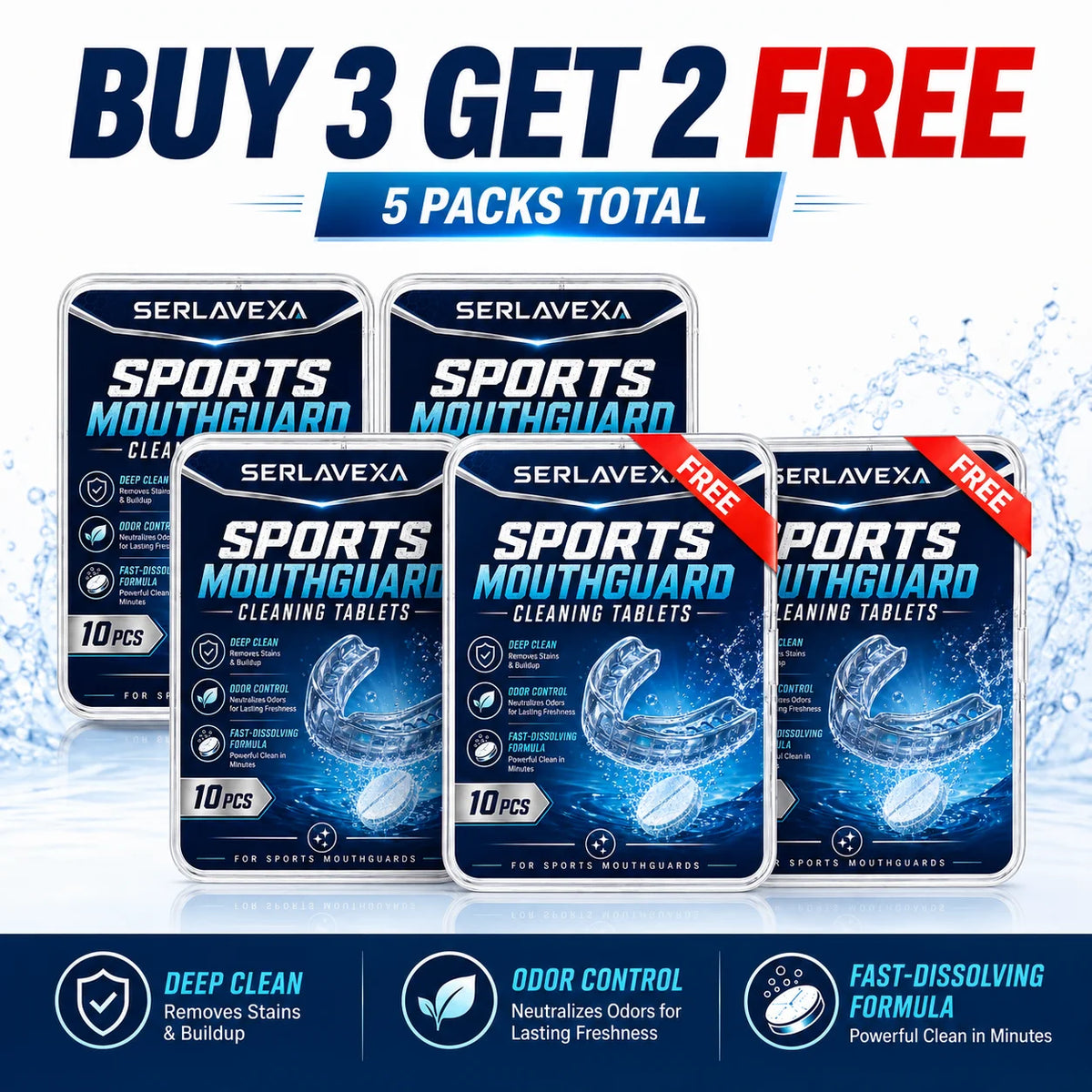 10PCS Sports Mouthguard Cleaning Tablets Fast Dissolving Fresh Care for Retainers Aligners Night Guards Dental Appliances Vue 5 BOX
