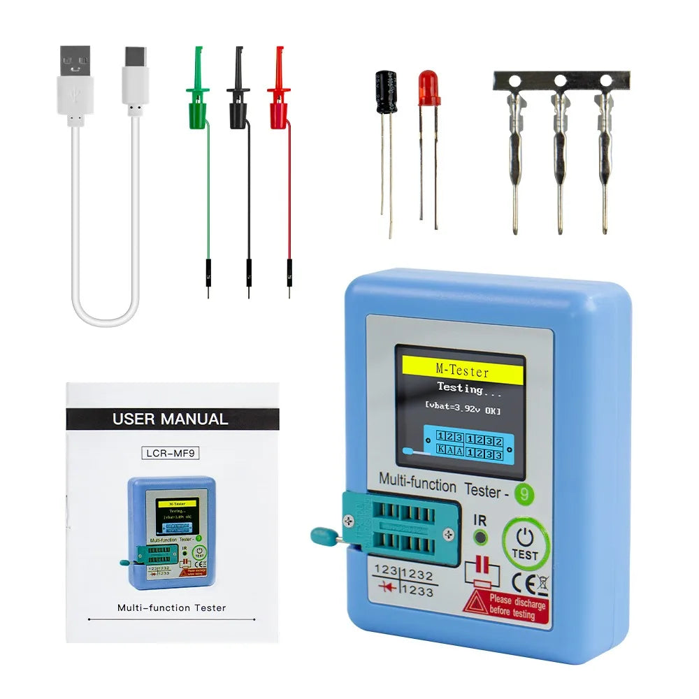 Multi-Function Transistor Tester 1.8" TFT Color Screen LCR Meter Diode MOSFET Thyristor Capacitor Inductor IR Remote Decode Tool Vue