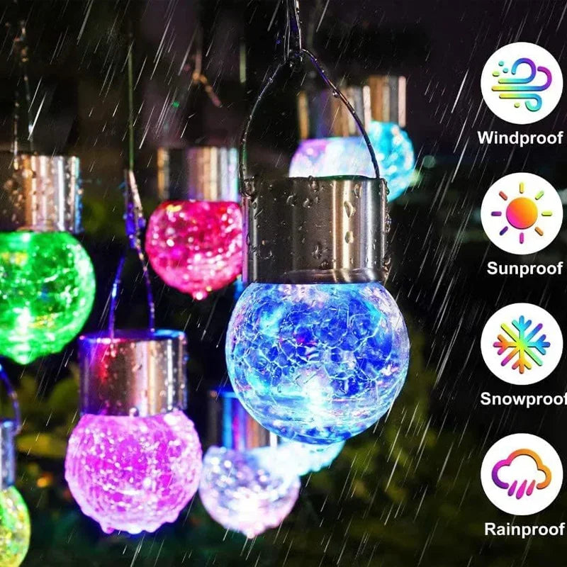 1/3/5PCS Solar Powered Outdoor Hanging Lights Colorful LED Cracked Glass Ball Design Waterproof Pathway Lantern for Garden Decor Vue