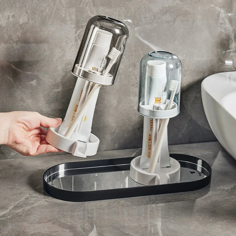 Toothbrush Holder Withdust Cover Drainage Design Plastic Multifunctional Bathroom Toothbrush and Cup Organizer Vue
