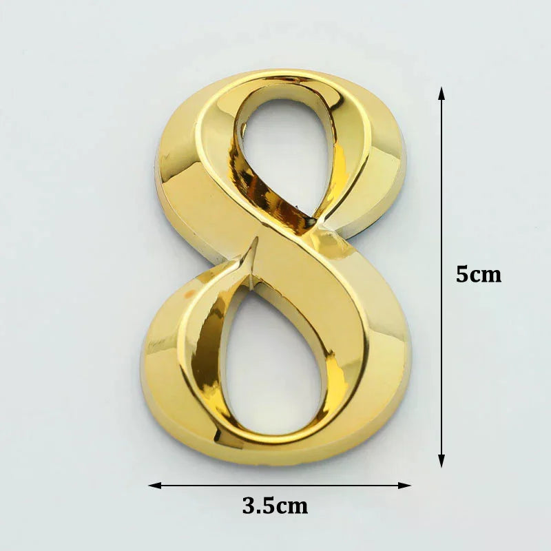 3D Door Number ABS Injection Molding Electroplating Plate Digits 0 To 9 Golden Door Self Adhesive Street Sticker Outdoor Vue