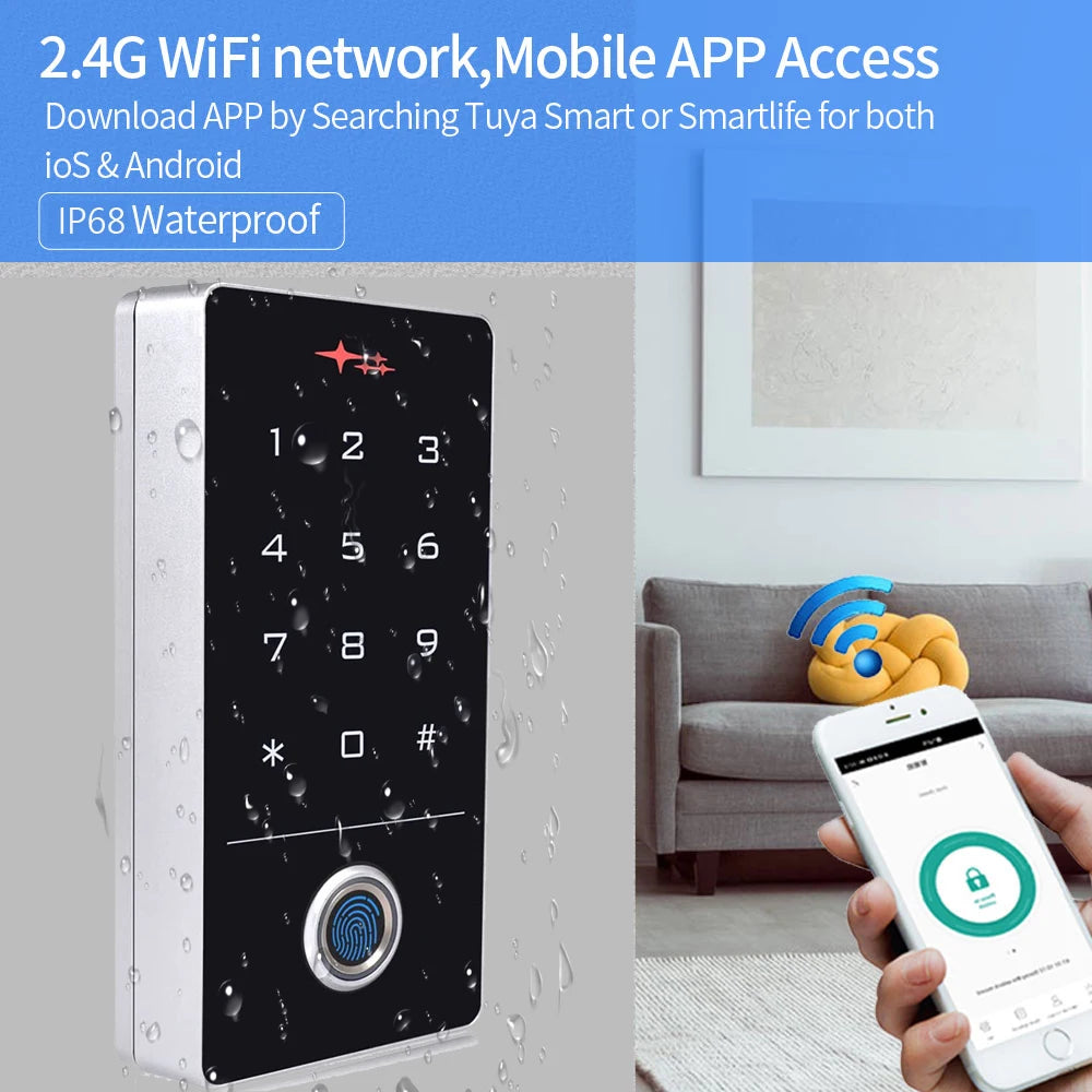 Biometric Fingerprint Support Tuya App WIFI Access Control Keypad Smart Door Lock System Gate Opener Electromagnetic Door Entry Vue