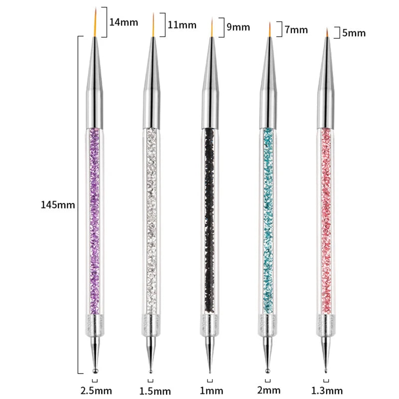 5Pc/Set Nails Art Dotting Pen Acrylic Drawing Liner Brush Rhinestone Gems Picker UV Gel Painting Manicure Accessoires Tools Vue