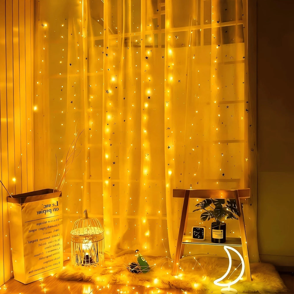 LED Curtain Lights Battery Powered - Waterproof Window String Light for Party Bedroom Porch Decoration Vue