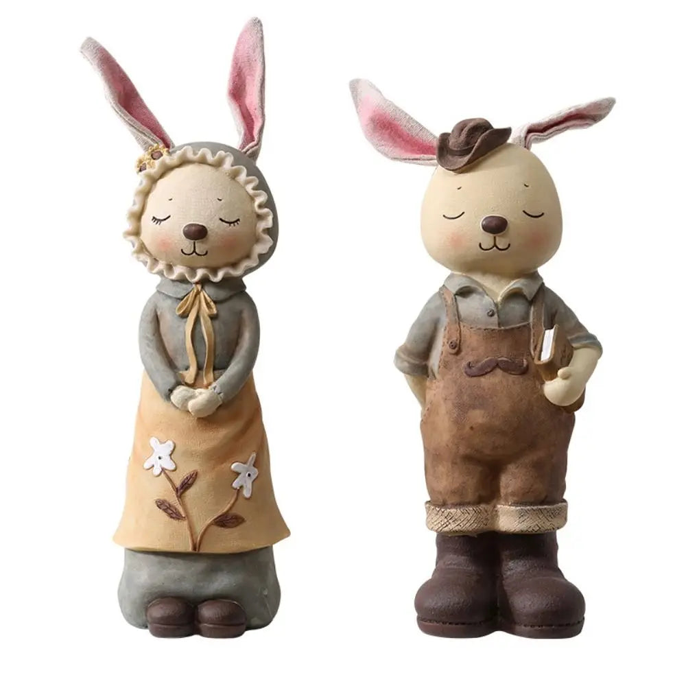 Mini Easter Bunny Statue Cute Resin Crafts Mini Rabbit Figurine European Pastoral Rabbit Desktop Ornament Bookshelf Cabinet Vue
