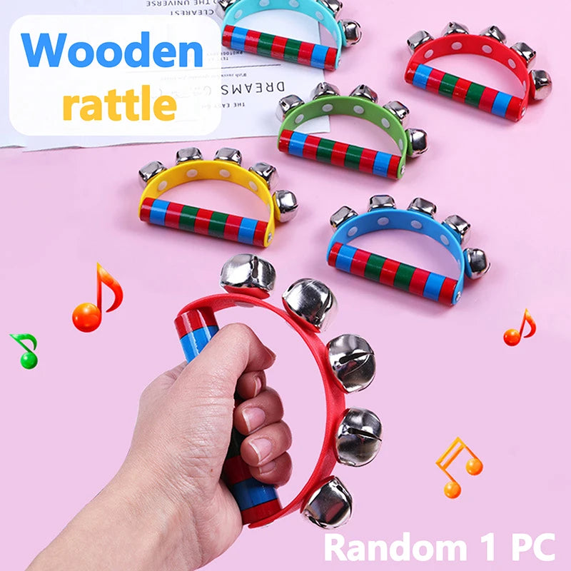 1PC Kids Handbell 5 Jingle Bells Wooden Handle Musical Instrument Toy for Children Music Class Early Education Vue Default Title
