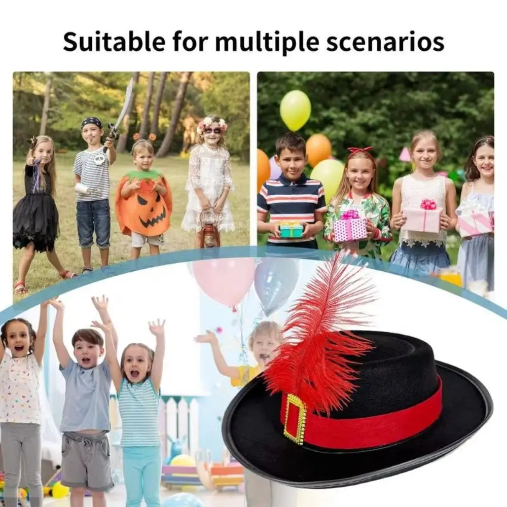 Vintage Black Musketeers Costume Hat Magician Hat With feathers Holiday Costume Hat Top Hats Stage Performance Kids Cosplay Hat Vue