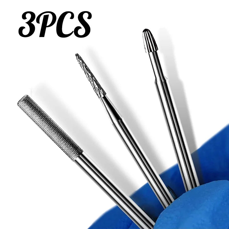 3PCS Tungsten Carbide Nail Drill Bits, Nail Buffer Trimmer, Cuticle Remover Under Nail Cleaner Manicure Tools Vue 3PCS