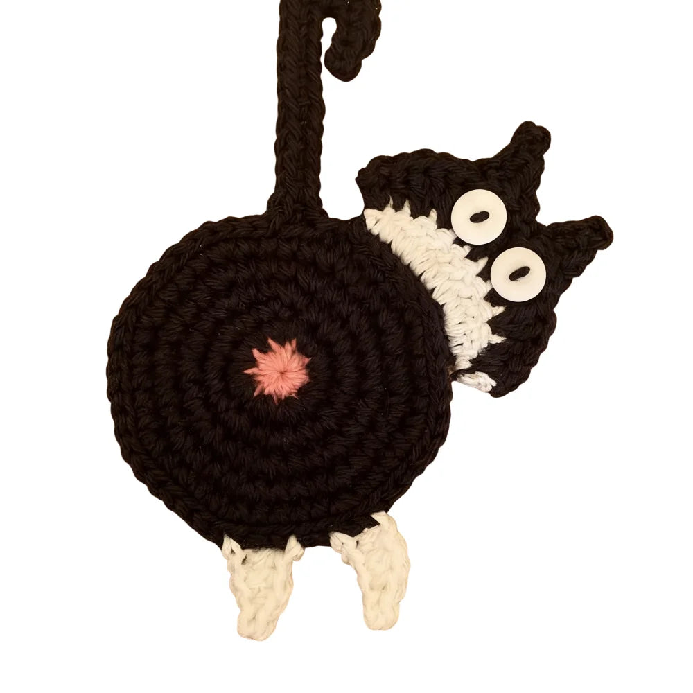 Cute Cat Butt Coasters Non-Slip Heat-Resistant Mug Coaster Easy To Clean Knitted Cute Cat Coasters Desktop Decoration Vue Black and white