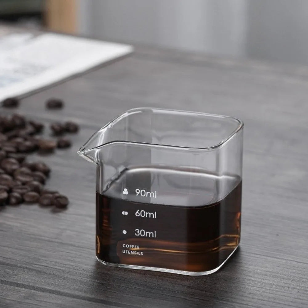 2PCS Transparent Square Measuring Pitcher with Scale 90/120ML Measuring Mini Espresso Cup Single Spouts Heat Resistant Milk Cup Vue