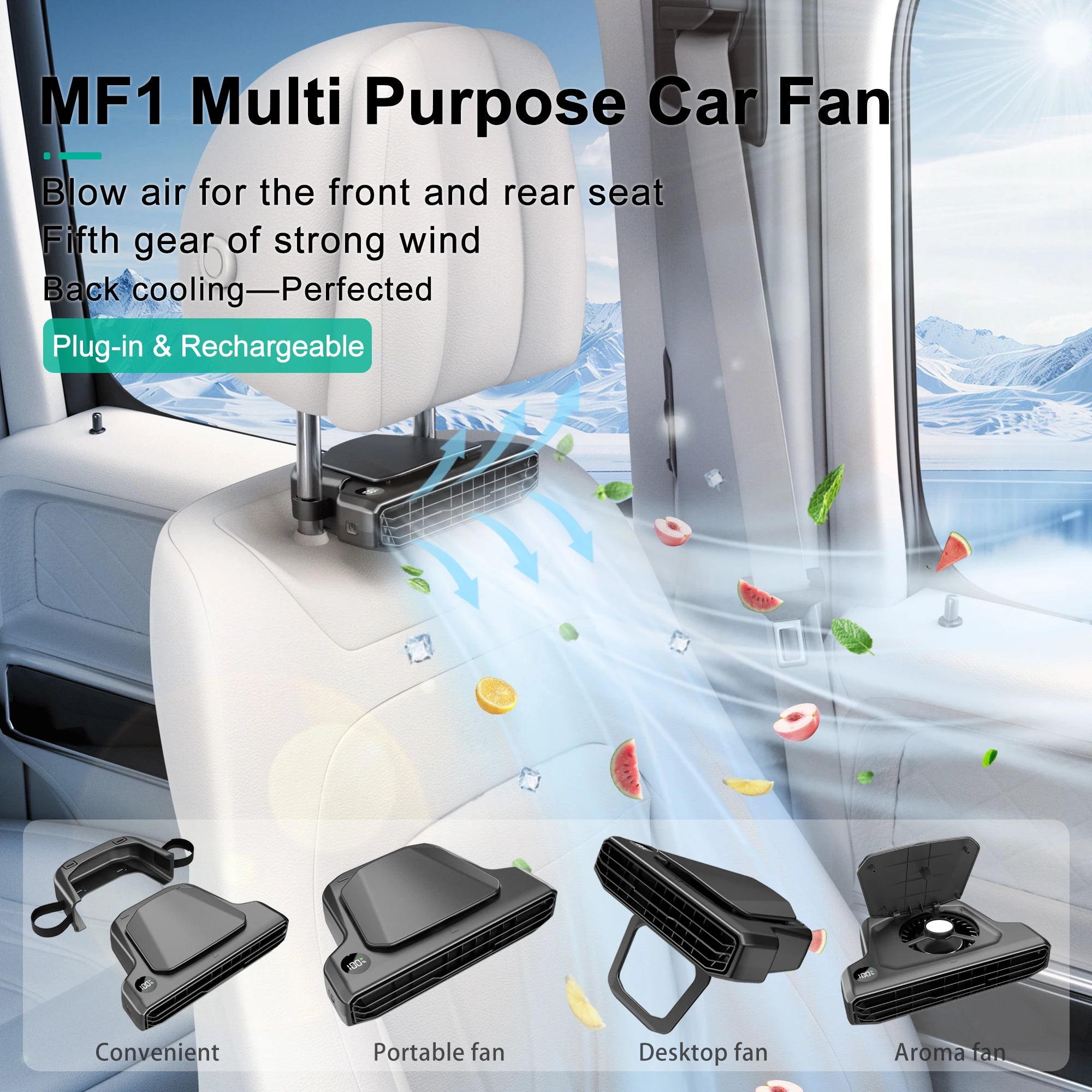 HOMEFISH 2026 Car Seat Fan MF1 Wind Speed Cooling USB Powered