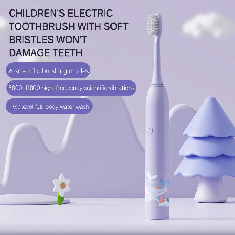 Kid's Electric Toothbrush With Replacement Heads Color Cartoon Soft Hair Cleaning Children Brush Rechargeable Sonic Toothbrush Vue