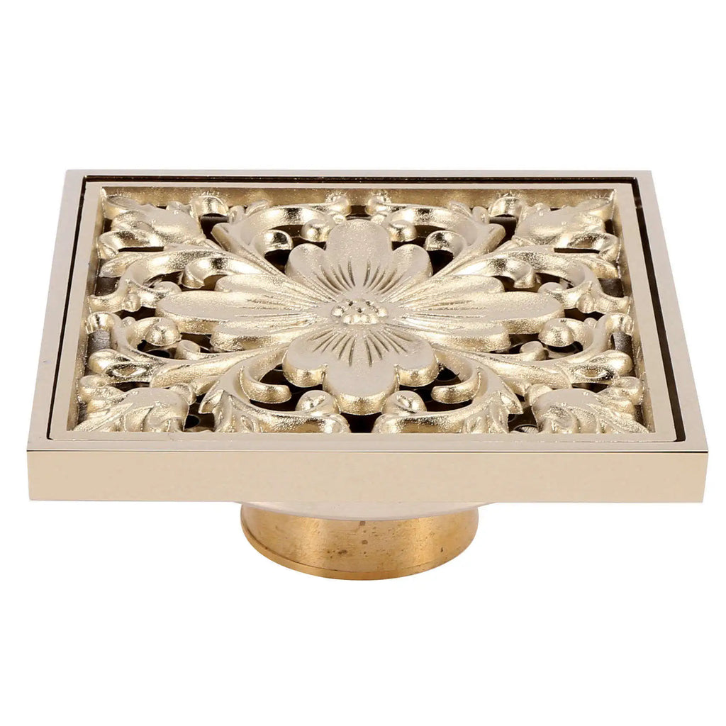 ABKW-Gold Square Floor Drain Shower Ground Drainer With Strainer Filter Drainage Clean For Bathroom Washroom Vue