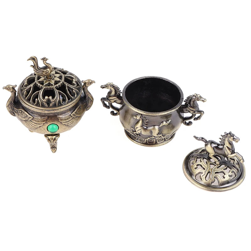 Alloy Lucky Incense Burner Bowl Incense Holder With Handle Yoga Meditation Home Office Decor Ancient Style For Relaxation Vue