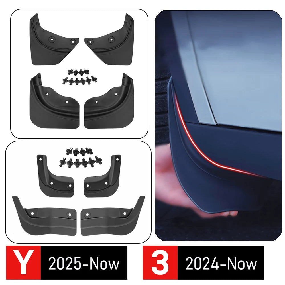 Protect Paint Mud Flaps for 2025 2026 Tesla Model 3 YL Y Juniper Accessories Mud Flaps Tire Splash Guard All Weather Car Mudflap Vue