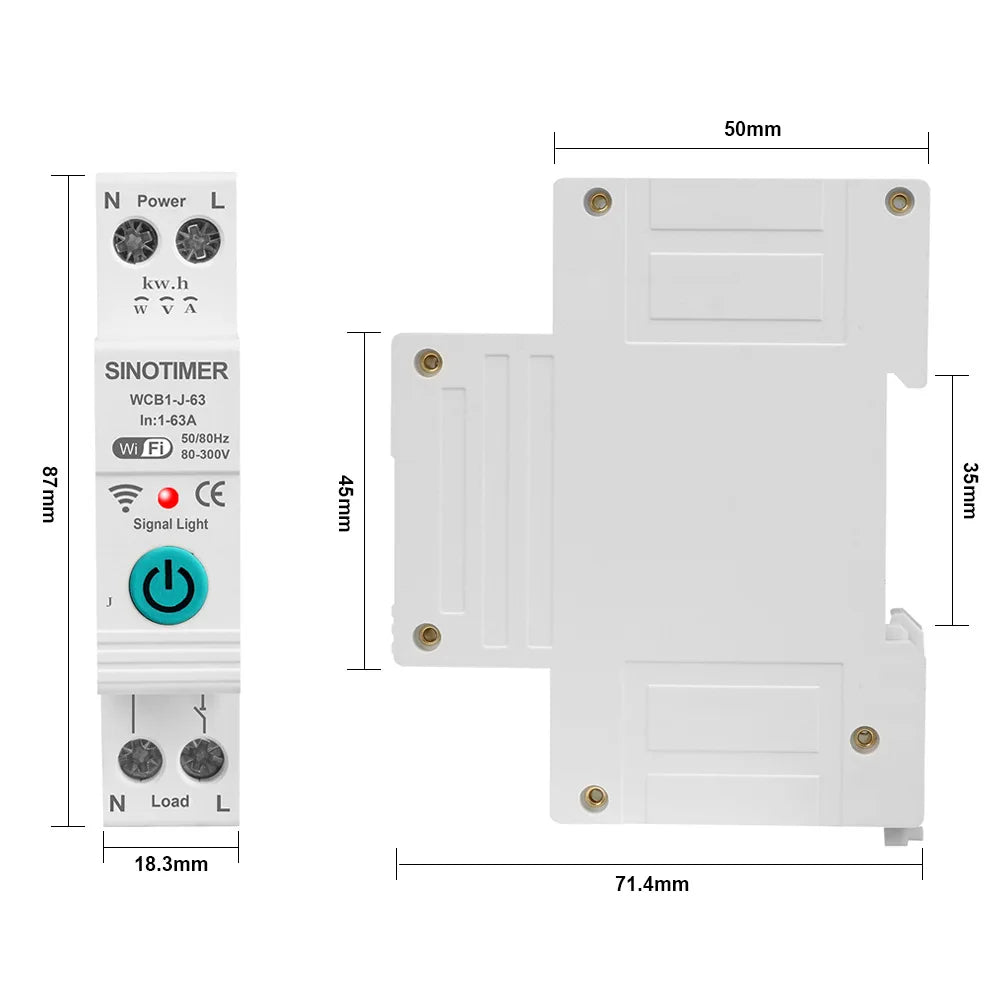 Tuya WiFi Smart Circuit Breaker 80-300V 63A Remote Mobile Phone Control Single-phase Circuit Breakers Switch Metering Timer Vue