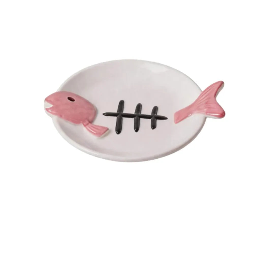 Cat Basin Ceramic Elevated Cat Bowl Fish Bones Anti-Vomiting Pet Food Water Bowl Anti Slip Cute Raised Pet Feeder Wet Dry Food Vue Pink