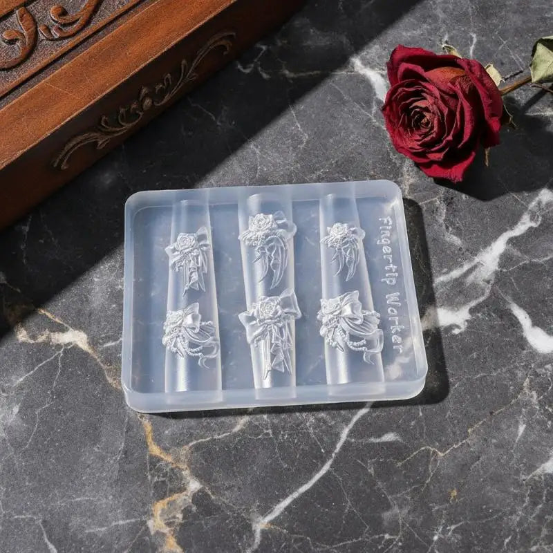 3D Silicone Flower Nail Mold Lily Hibiscus Floral Nail Carving Template DIY Nail Art Stencil Vue