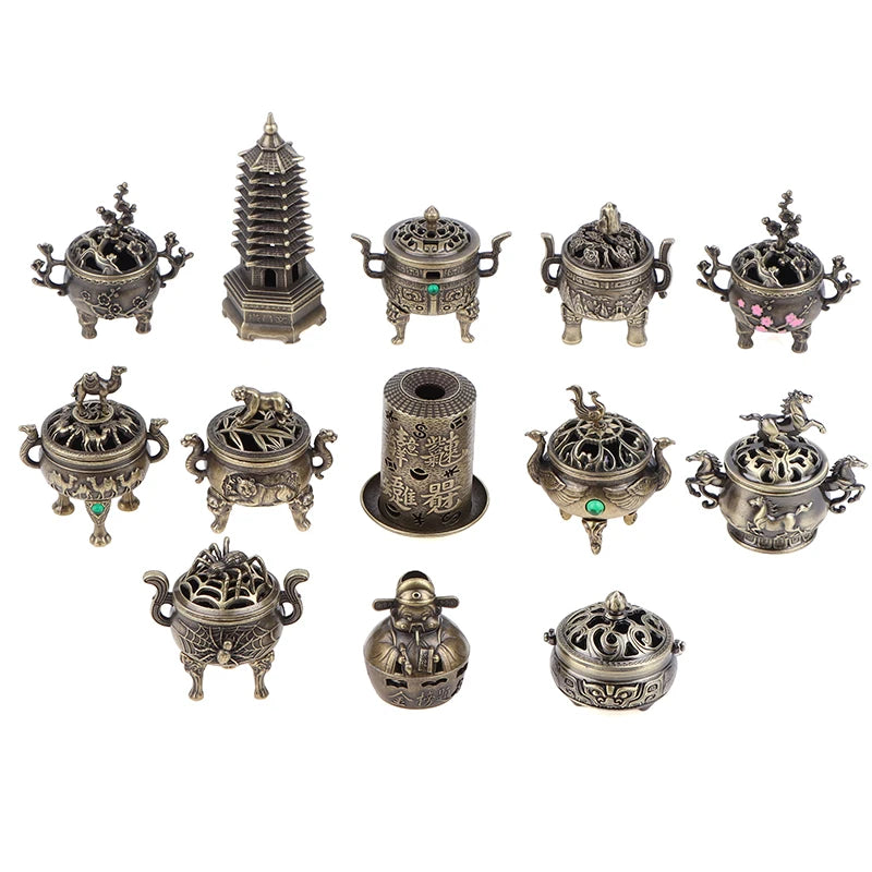Alloy Lucky Incense Burner Bowl Incense Holder With Handle Yoga Meditation Home Office Decor Ancient Style For Relaxation Vue