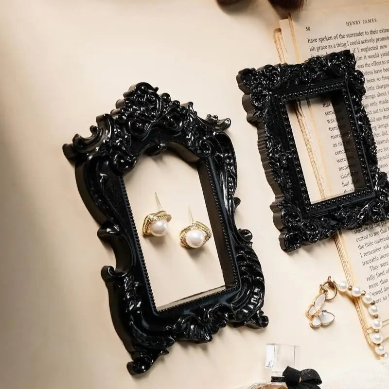 European Style 1Pcs Resin Photo Frame Black Edged DIY Wall Decoration for Pictures Stylish Frame for Study Room or Office Vue